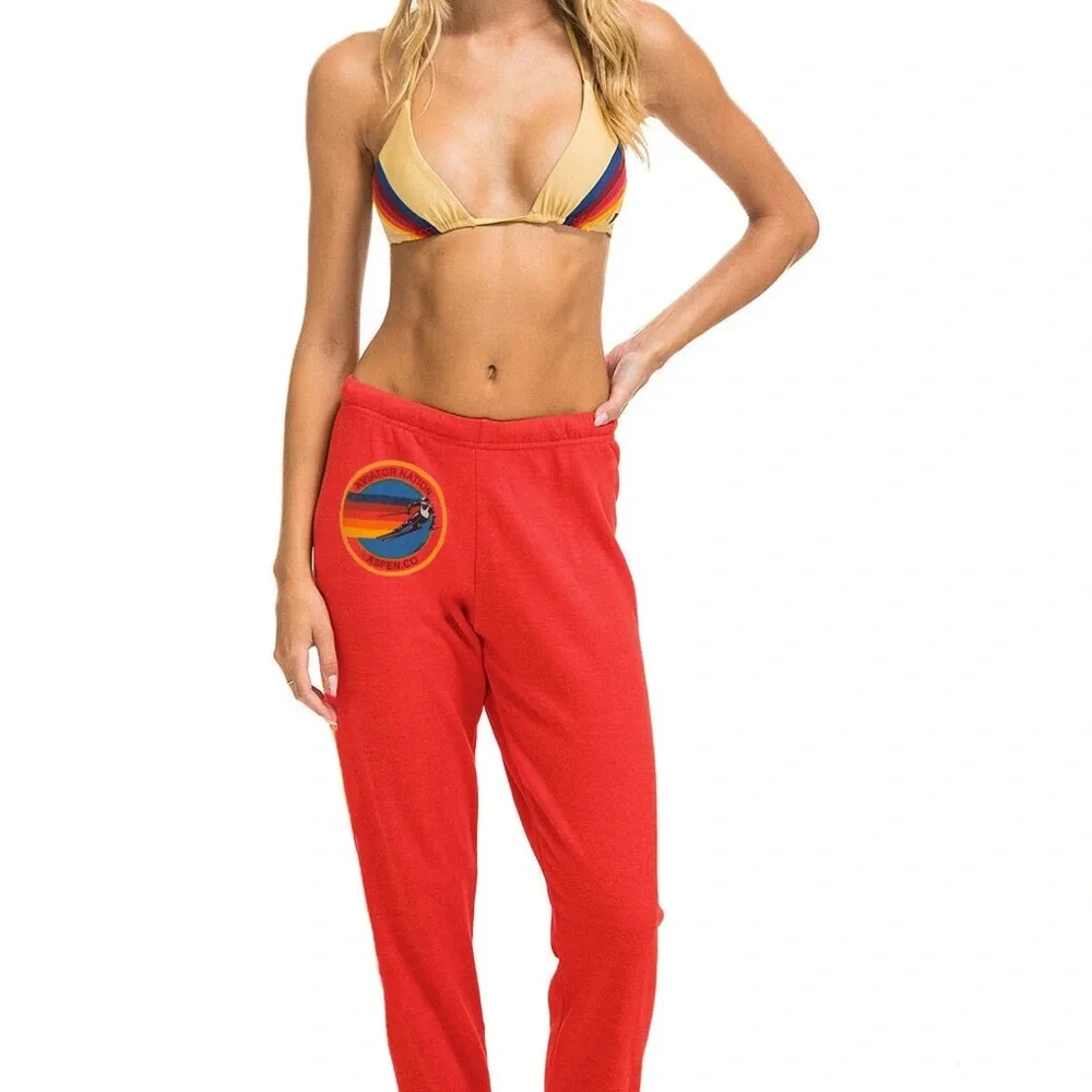 Aviator Nation Red Sweatpants with Multicolor Logo - Picture 3 of 9